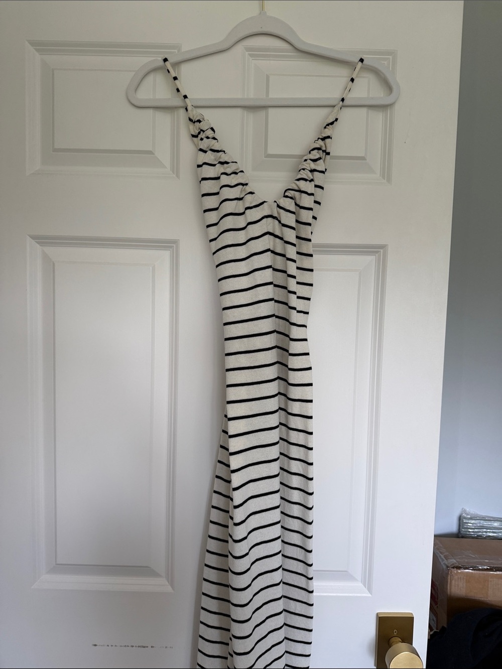 Zara Cream and Black Striped Spaghetti Strap Maxi Dress